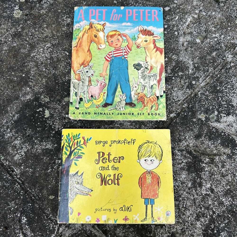 Vtg Small Children's Book Lot Peter & The Wolf Rand McNally Mini A Pet for Peter